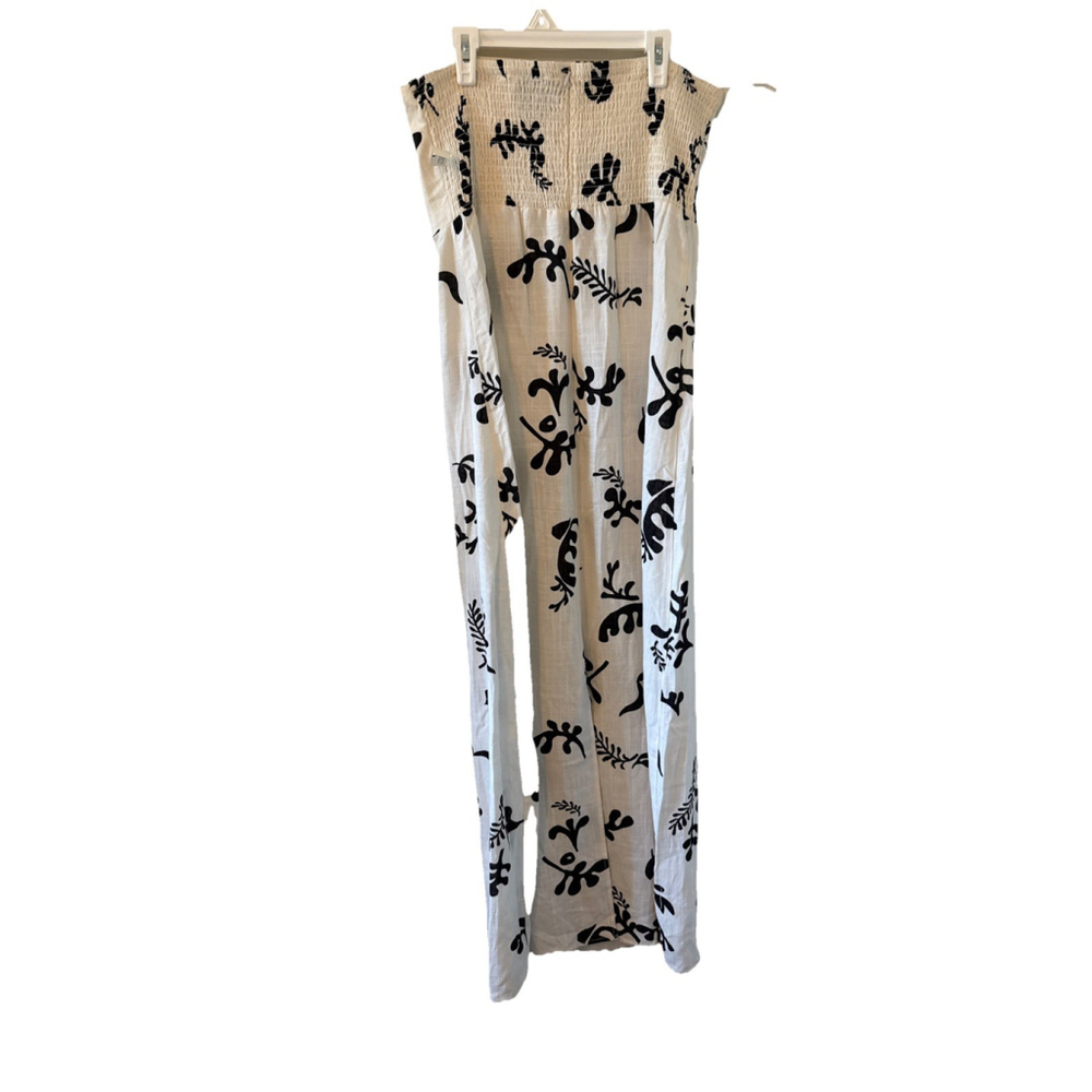 Strapless White Maxi Dress with Black Leaf Print - Picture 7 of 8